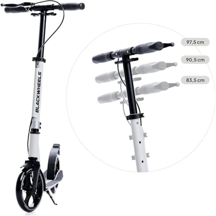 BLACKWHEELS ORIO City Scooter Bigwheel 200mm Klappbar Weiß, Tretroller Kickscooter bis 100kg, Doppelte Bremse, Tragegurt – Bild 9
