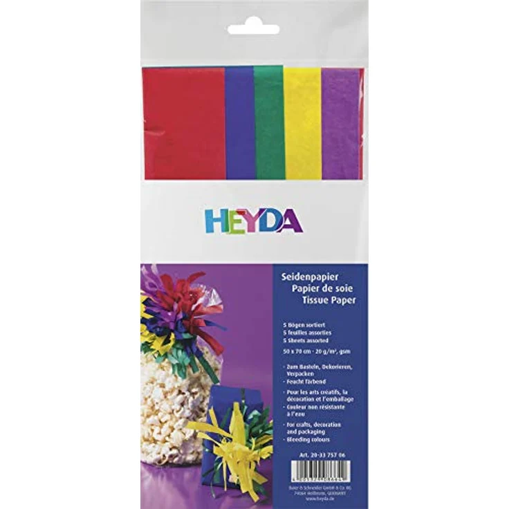 Heyda Heyda 203375706 Seidenpapier 50 x 70 cm 5 Bögen, 5 Farben (gelb, mittelrot, violett, dunkelblau, dunkelgrün) – Bild 2