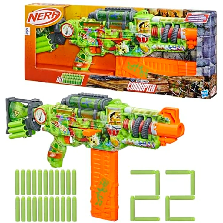 Nerf Zombie Blaster Corrupter, Dart-Repetierer mit 18-Dart-Magazin und buntem Graffiti-Design – Bild 2