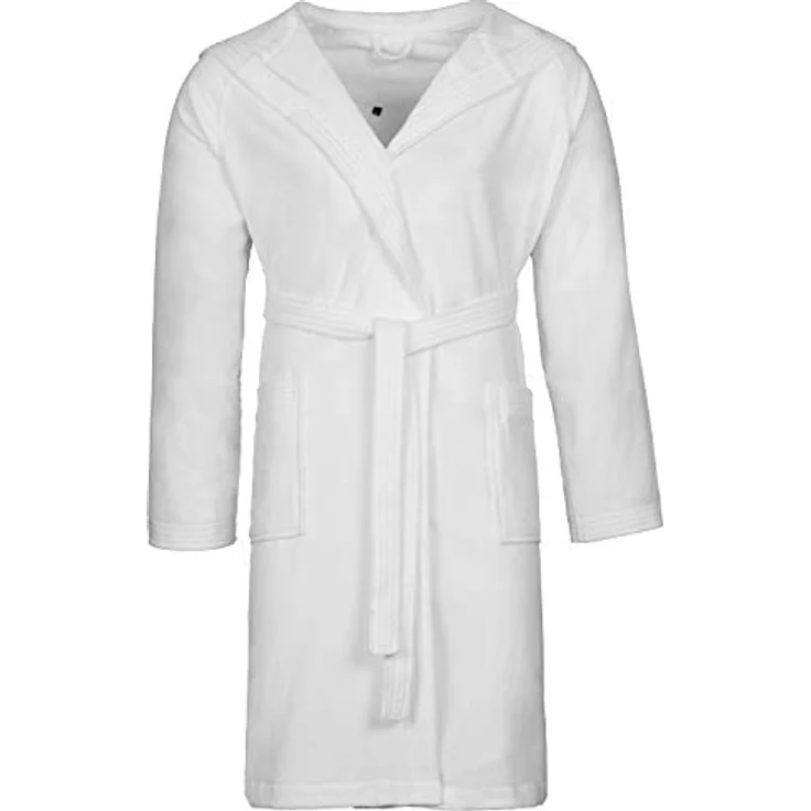 Vossen Unisex-Bademantel Texas, Webvelours, Kapuze, Gürtel, kürzere Länge - Blau – Bild 2