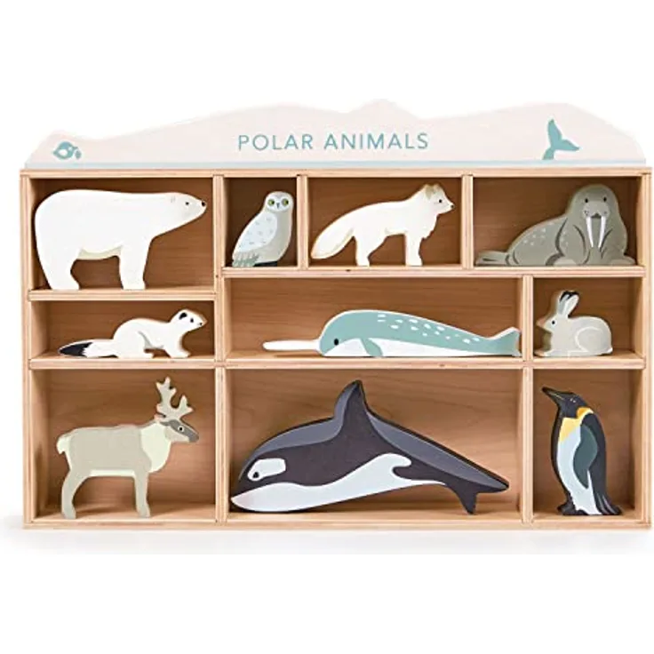 10 Spielfiguren im Display, Polartiere aus Holz, aus Kautschuk Holz, von tender leaf toys