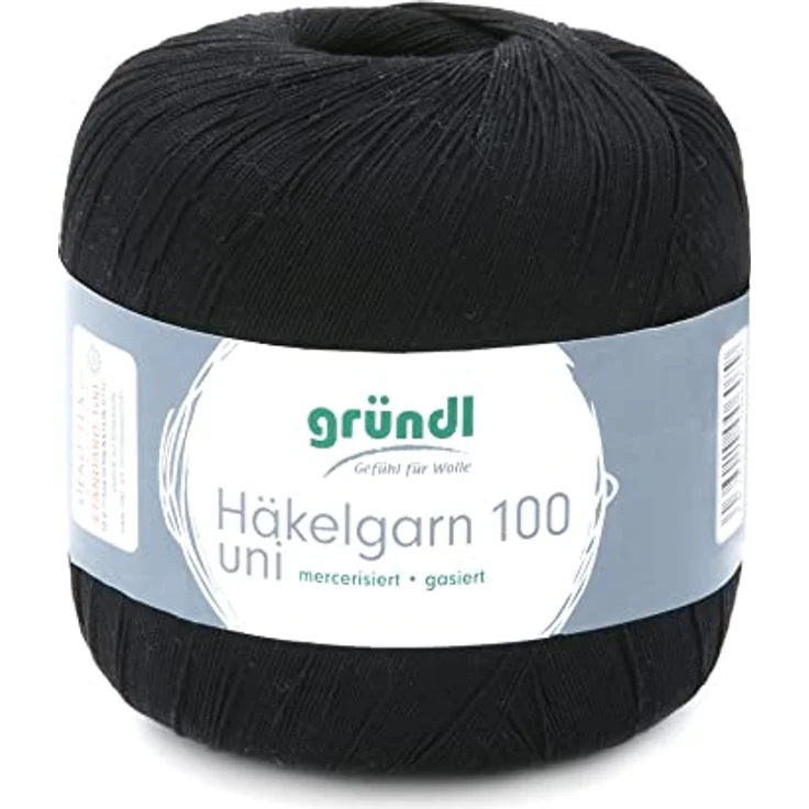 Häkelgarn 100 Gründl 100% Baumwolle, Filetgarn,häkeln, 100g 566 m,NS -2,Stärke 10 (129 schwarz) – Bild 1