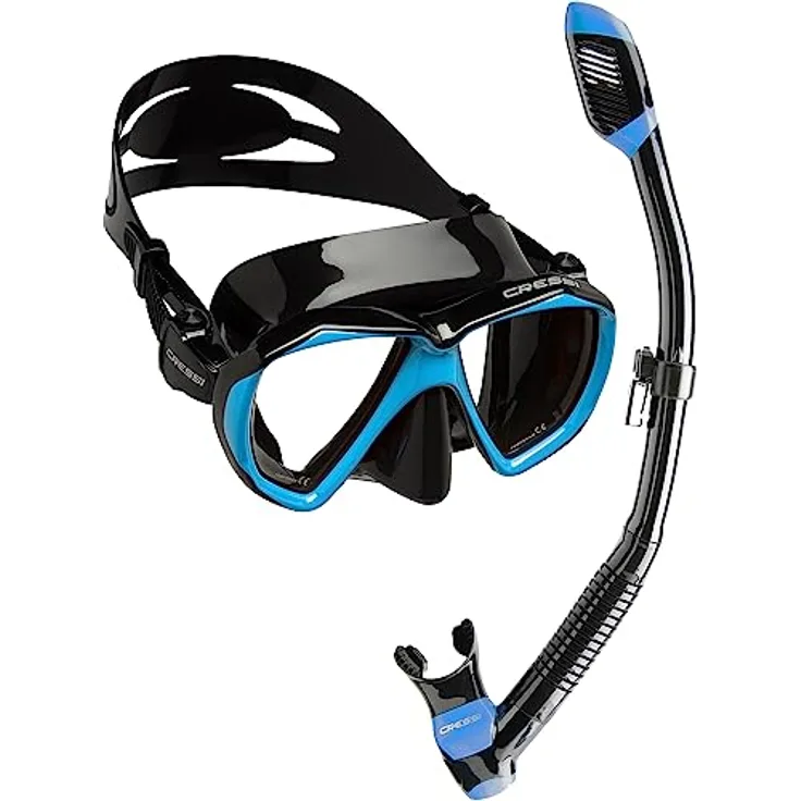 Cressi Ranger Schnorchelset - Schnorcheln Set mit Schnorchel und Taucherbrille, wasserdichte Tauchmaske Anti-Fog Anti-Leck aus Gehärtetem Glas, mit 3-Kanal Premium Dry Schnorchel für Erwachsene