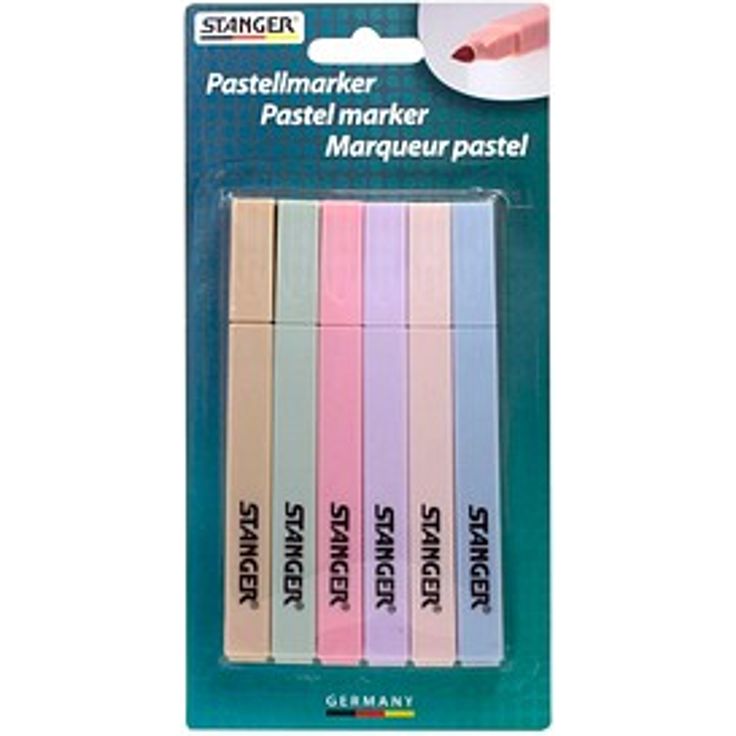 STANGER Pastell Textmarker, 6 St. in gelb, grün, rosa, violett, orange und blau, mit variabler Strichbreite 1,0 - 5,0 mm
