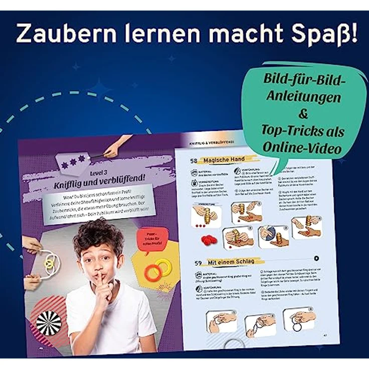 Kosmos Zauberkasten Die Zauberschule Magic - Gold Edition DFI, 75 Zaubertricks für Kinder ab 8 Jahren mit Video-Tutorials und bebilderter Anleitung – Bild 4