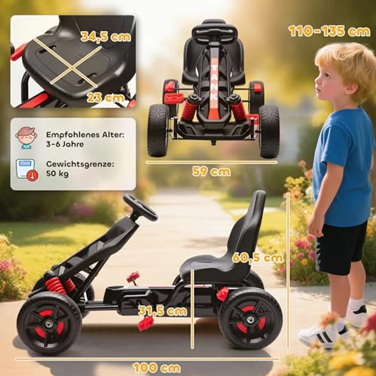 AIYAPLAY Go-Kart für Kinder 3-6 Jahre, mit Handbremse, automatischem Kupplungssystem, Vor- und Rückwärtsgang, rot – Bild 7