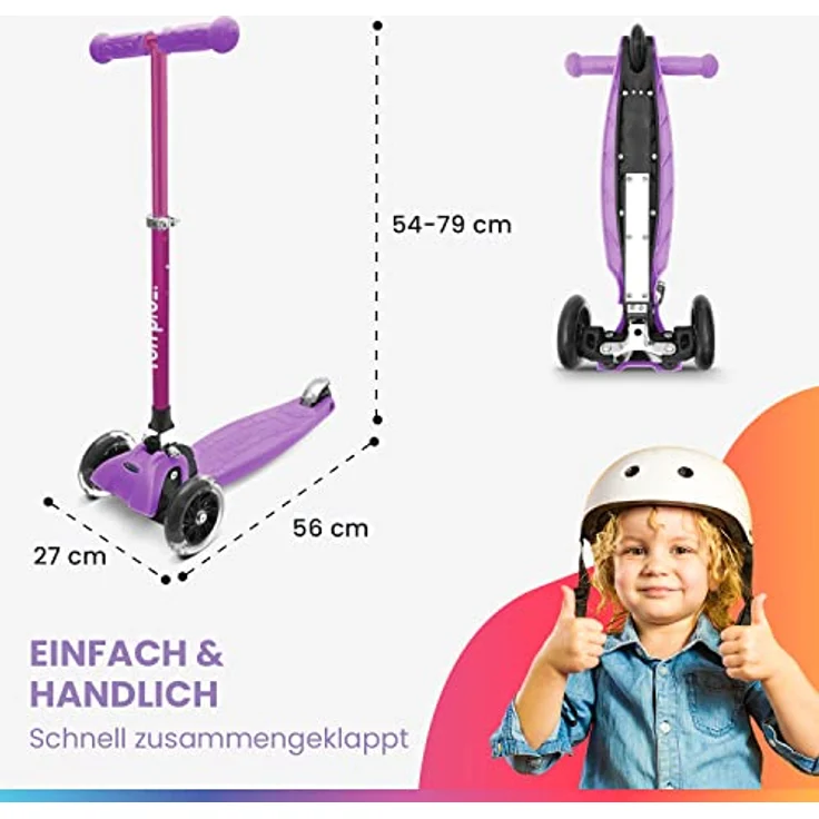 fun pro ONE Deluxe Kinderroller, Tretroller mit LED-Rädern, klappbar und höhenverstellbar, für Jungen und Mädchen ab 3 Jahren, stabil und sicher – Bild 6