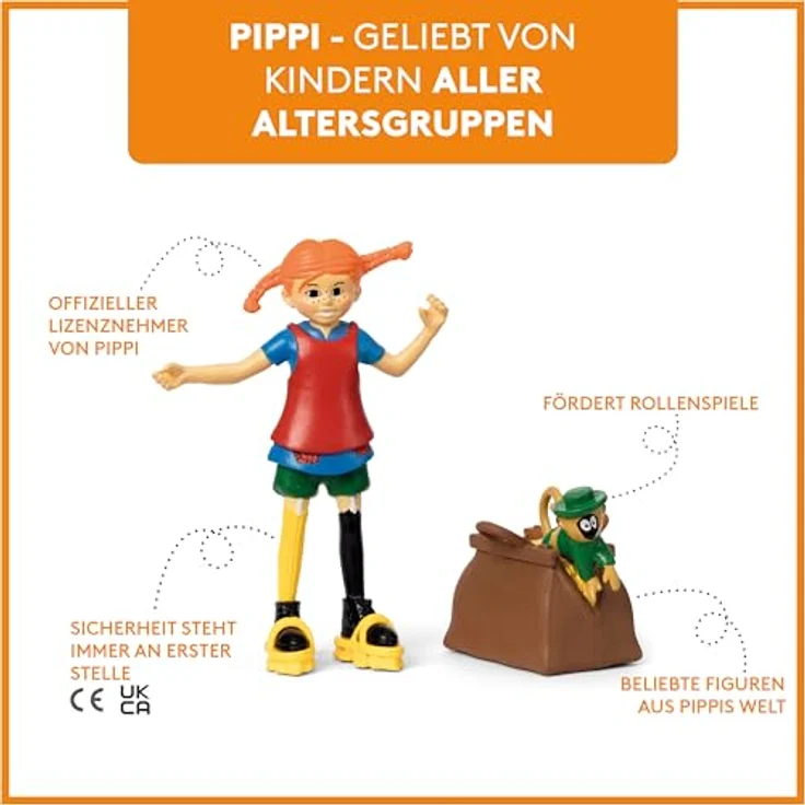 Micki & Friends Pippi Langstrumpf Spielzeug Spielfiguren mit Pippi, Herr Nilsson Äffchen, Gold Koffer & Scheuerbürste Schuhe – Puppenhaus Zubehör Figuren Mädchen und Jungen ab 3 Jahren – Bild 3