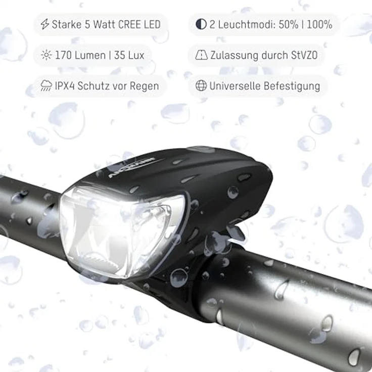 ANSMANN AG LED Fahrradbeleuchtung Set, aufladbar, StVZO-konform, Vorderlicht 170 Lumen & Rücklicht, spritzwassergeschützt, USB-Ladung – Bild 6