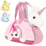 BRUBAKER Einhorn Tasche Weiß - 20 cm - Plüschtier in Handtasche - Plüsch Stofftier Kuscheltier - Rosa