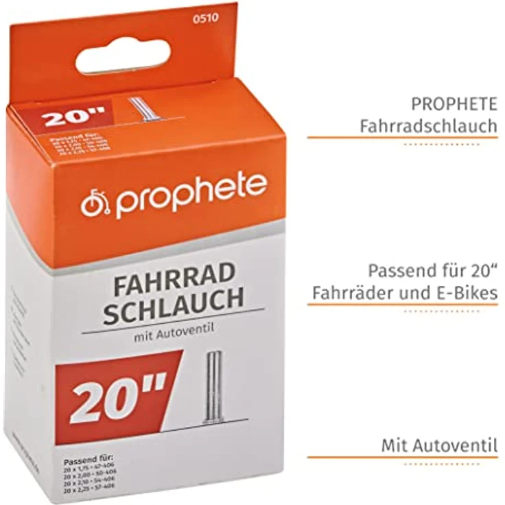 Prophete Fahrradschlauch Ersatzschlauch 20x1,75 bis 20x2,25 0510 (1-St), Autoventil, Kinderfahrrad Zubehör – Bild 5