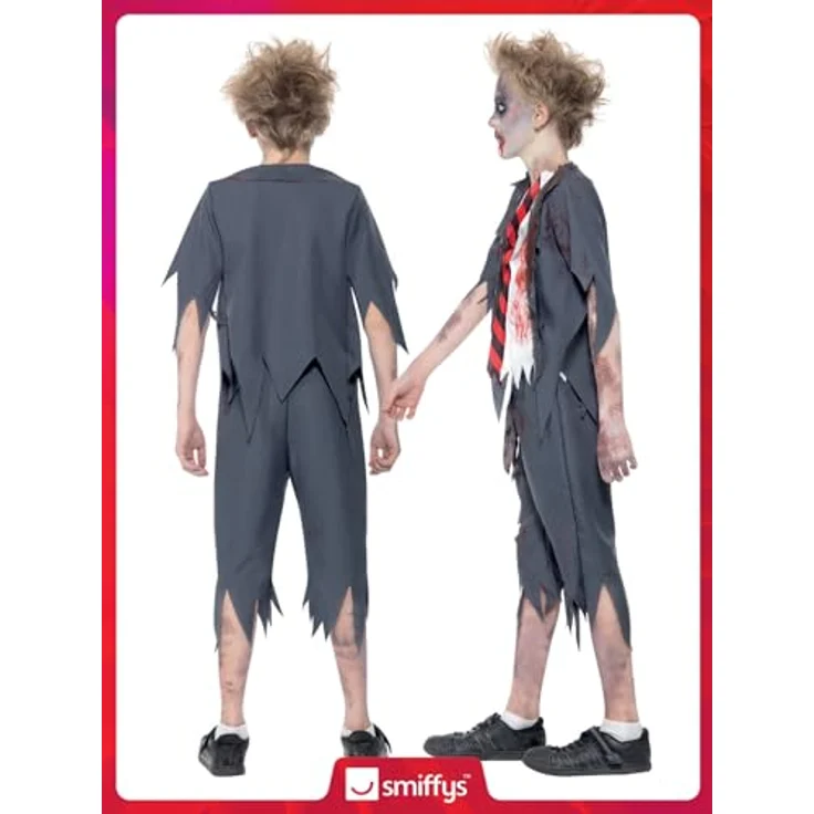 Halloween! Smiffys Zombiekostüm Schüler, mit Hose, Jacke, Hemdteil und Krawatte – Bild 7