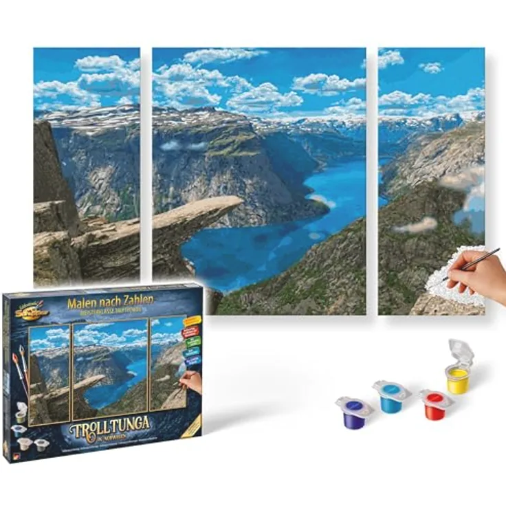 Schipper Malen nach Zahlen Meisterklasse Triptychon, Trolltunga in Norwegen, Made in Germany, erdfarbenes Landschaftsmotiv