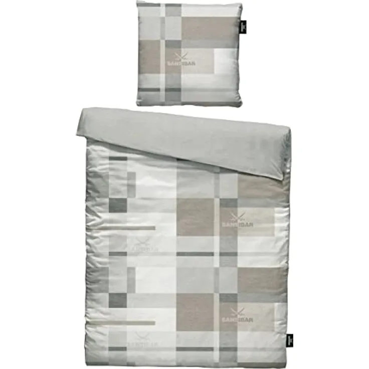 Sansibar Satin Wendebettwäsche Set 2 teilig 135x200 cm Grau/Taupe Karo Design, Hautfreundlich & Pflegeleicht