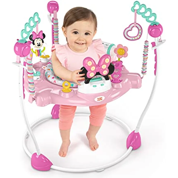 Bright Starts, Disney Baby, Minnie Maus Forever Besties, Spring- und Spielcenter mit Spielstation mit Lichtern und Musik, 10 Aktivität Spielzeugen, 360° drehender Sitz, höhenverstellbares, 6 Monaten+ - Preisvergleich – Bild 2