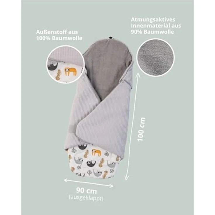 ULLENBOOM Einschlagdecke für Babyschalen Sommer, atmungsaktiv, 100% Baumwolle, OEKO-TEX zertifiziert, ideale Temperaturregelung ab 17°C – Bild 2
