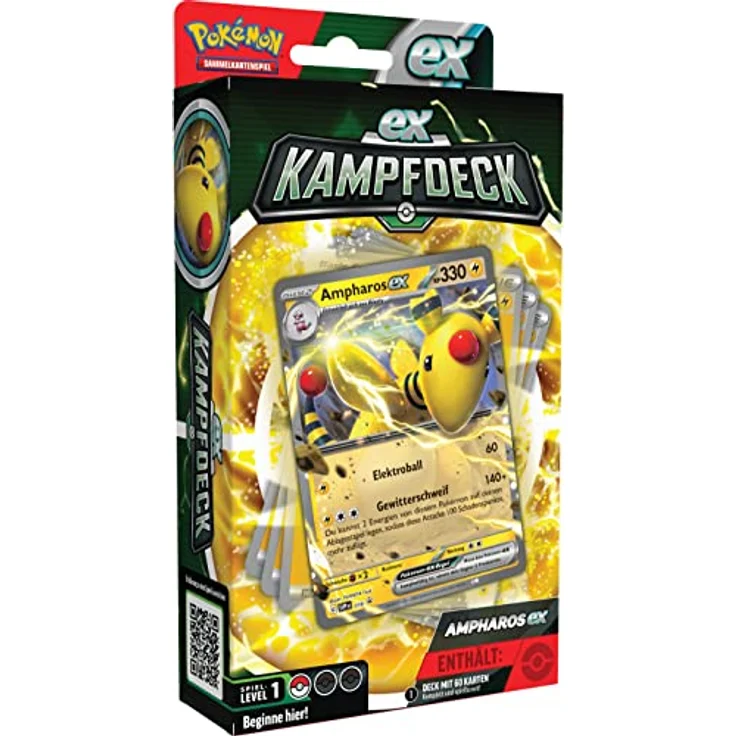 Pokémon Kampfdeck Ampharos-ex, sofort spielbares Deck mit 60 Karten, inklusive Regelheft und Deckbox – Bild 1