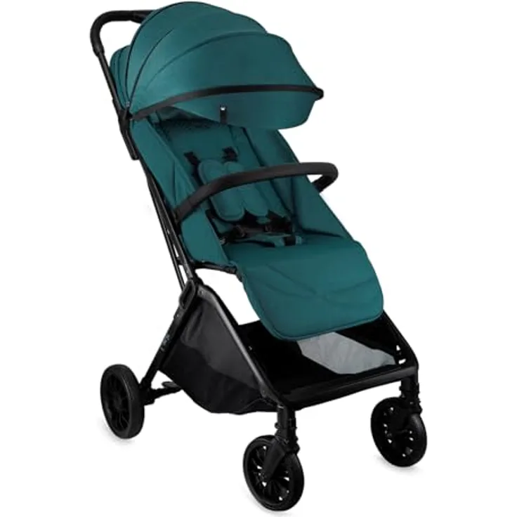 MoMi Kinderwagen ANDREA, kompakter Buggy mit automatischem Faltsystem, bis 22 kg, 5-Punkt-Sicherheitsgurt, Getränkehalter, Einkaufskorb, Tasche, Insekten- und Regenschutz, Zwillingsfunktion