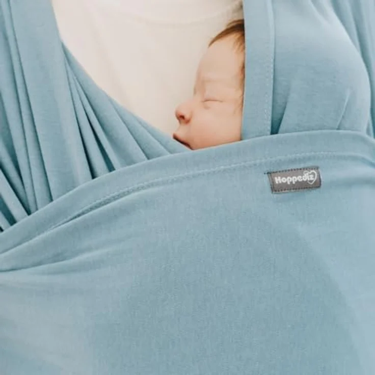 Hoppediz Elastisches Baby-Tragetuch für Neugeborene ab Geburt (2-9 kg), aus 100% Bio-Baumwolle, klassisch 4,60 m, Farbe Ocean – Bild 2