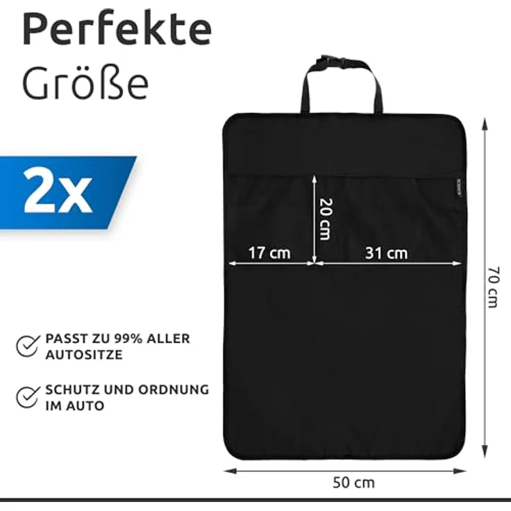 ECENCE Auto-Rückenlehnentasche 2x Rücksitz-Organizer, 50x70cm, wasserdicht, mit 2 großen Netztaschen, schwarz – Bild 4