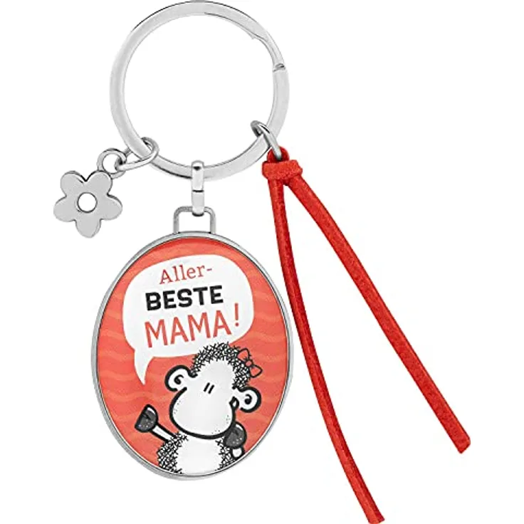 Sheepworld Beste Mama: Anhänger mit kleinem Charm und Kunstlederbändchen 47473 Sheepworld 47473 Schlüsselanhänger Beste Mama, 7,5 Cm, Rot Länge 7,5 cm