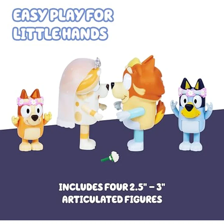 Sonstige Verlage TMT BLUey Uncle's Hochzeit 4er-Pack, Sammelfiguren mit Bluey und Bingo als Blumenmädchen, ab 3 Jahren – Bild 5