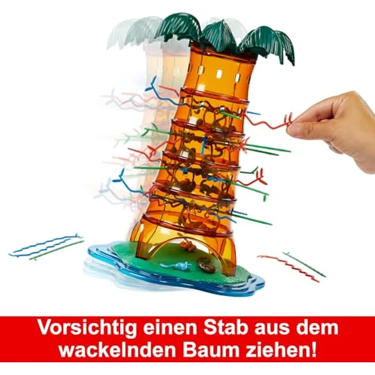 Mattel Games SOS Affenalarm Schaukelpalmenparty - Jubiläums-Sonderedition, mit 3 neuen Dschungeltieren und besonderem Schwierigkeitsgrad durch wackelnde Palme, HTW65 - Brettspiel mit Goldmeerkatzen, Lemuren und Faultieren – Bild 4