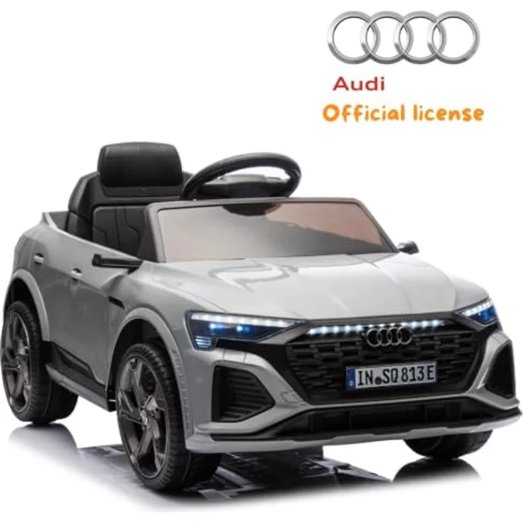 Audi SQ8 e-Tron, Kinder Elektroauto 12V mit Fernbedienung, für 1 bis 5 Jahre, Grau, Sicherheitsgurte, LED-Scheinwerfer, MP3-Player, EVA-Gummireifen – Bild 7
