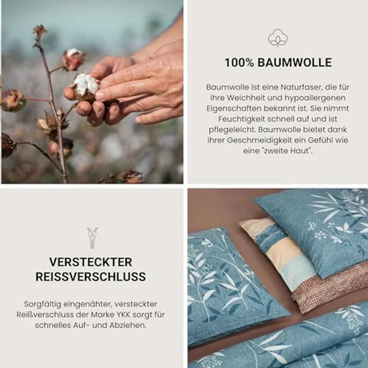 Schiesser Bettwäscheset Emilia | Gestreift | Renforcé | 100% Baumwolle | Oeko-Tex Zertifiziert | Reißverschluss | Petrol – Bild 3