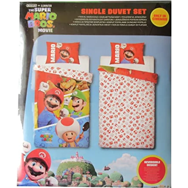 Nintendo Super Mario Bros Film Gang Einzelbettbezug & Kissenbezug Set - weicher & atmungsaktiver Bettbezug mit Kissenbezug aus 100% Baumwolle - Wendebettbezug für Kinder, Mädchen & Jungen – Bild 2