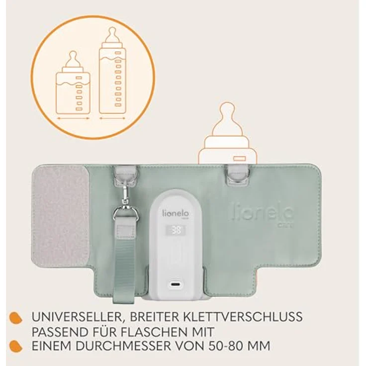 Lionelo Thermup Go Evo Tragbarer Babyflaschenwärmer, 5 Betriebstemperaturen von 38 bis 50o C, USB-C Aufladung, bis zu 9 Stunden Betrieb, LCD Display – Bild 4