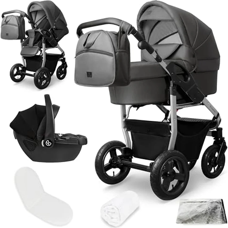 Bergsteiger Capri Kombikinderwagen 3-in-1, Babywanne, Sportsitz & i-Size Babyschale, Luftreifen, Federung, höhenverstellbarer Griff, faltbar, mit Zubehör – Bild 1