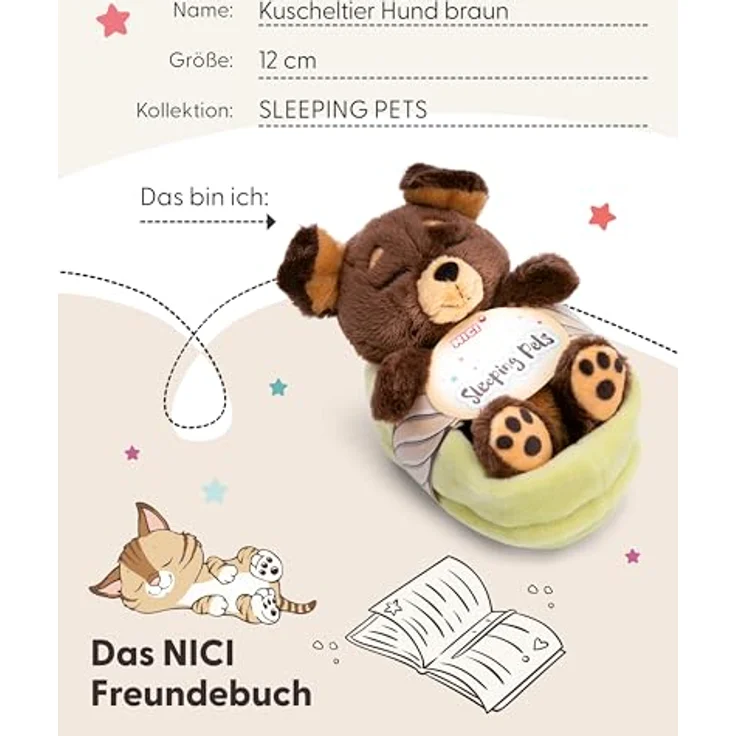 NICI Kuscheltier Hund braun 12cm schlafend im Körbchen, nachhaltig aus recycelten Materialien, ideal als Geschenk – Bild 5