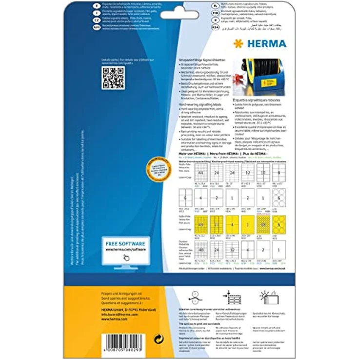 HERMA 300 wetterfeste Folienetiketten 8029, gelb, 99,1 x 42,3 mm, selbstklebend, abwaschbar, reißfest – Bild 2