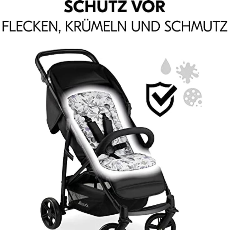 Hauck Universal Sitzauflage für Buggys, Kinderwagen, Fahrradanhänger, Baumwolle, Atmungsaktiv, Weich, Einfache Befestigung,Sommer & Winter (Floral Grey) – Bild 6
