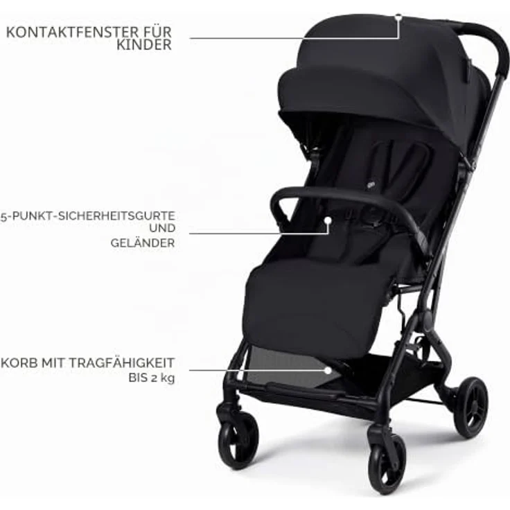 Kinderkraft INDY 3, leichter Buggy für Kinder bis 15 kg, nur 7,3 kg, Einhand-Faltmechanismus CLICK & FOLD, verstellbare Rückenlehne, 5-Punkt-Gurt, schwarz – Bild 5