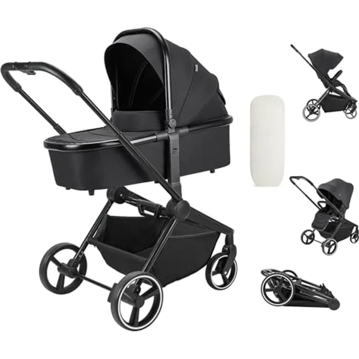 Booboo Jazzi, Kombikinderwagen mit gefederten Rädern, Babywanne und Sportaufsatz, kompaktes Klappmass