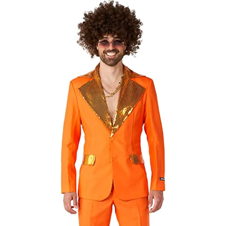 Suitmeister Disco Dude (XL), orangefarbener Disco-Anzug mit Pailletten und Schlaghosen für 70er-Jahre-Partys – Bild 2