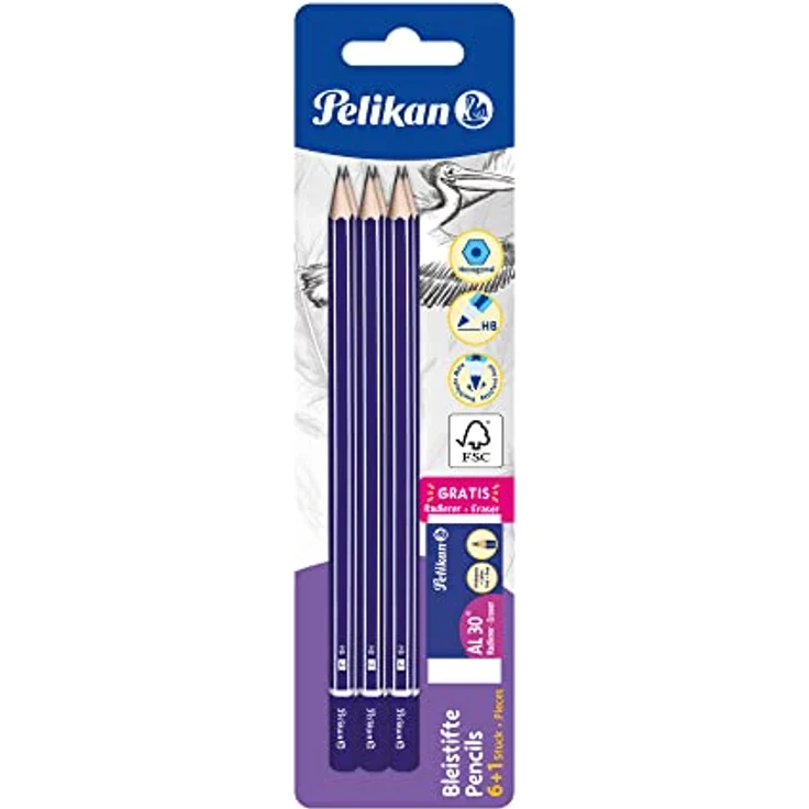 Pelikan 914341 6 Bleistifte + 1 Radierer AL30 Gratis – Bild 1