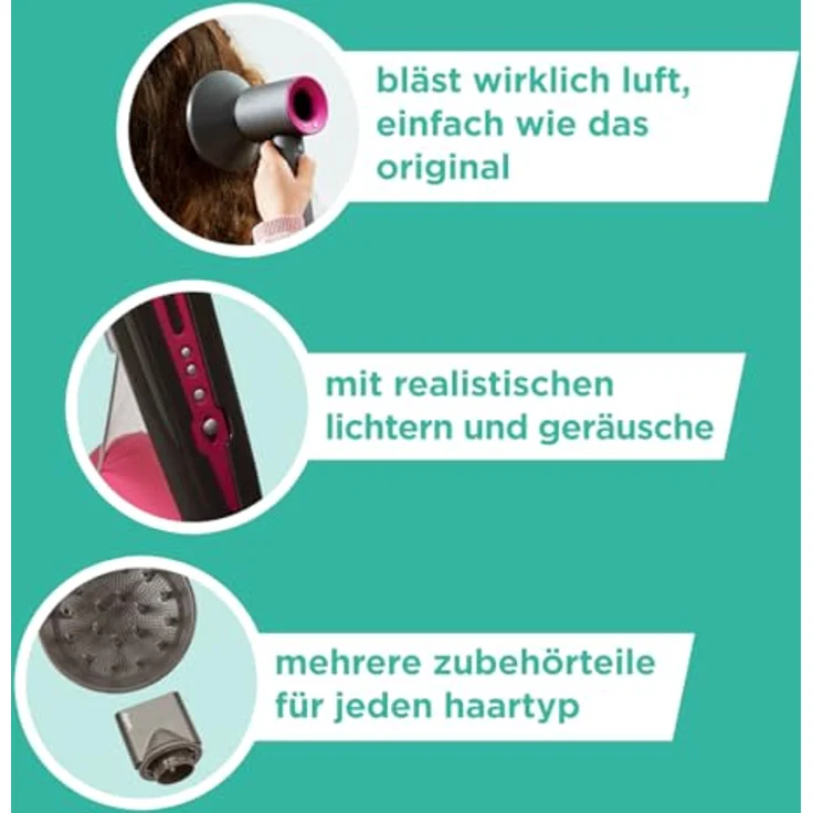 Casdon 73552 Dyson Supersonic & Corrale Deluxe Styling-Set | Spielzeug-Haartrockner und-Glätteisen für Kinder ab 3 Jahre | Mit interaktiven Elementen ausgestattet - Preisvergleich – Bild 6