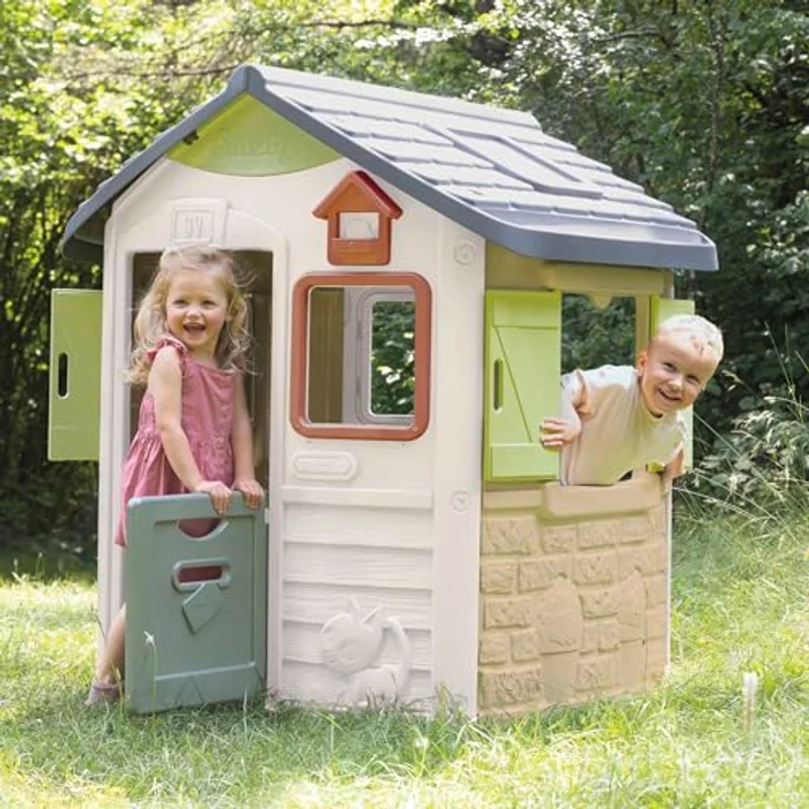 Smoby Jura Lodge Spielhaus, wetterfestes Gartenhaus mit 50% Recycling-Anteil und Vogel-Futterstelle, 115x123x132 cm, für Kinder ab 2 Jahren – Bild 4