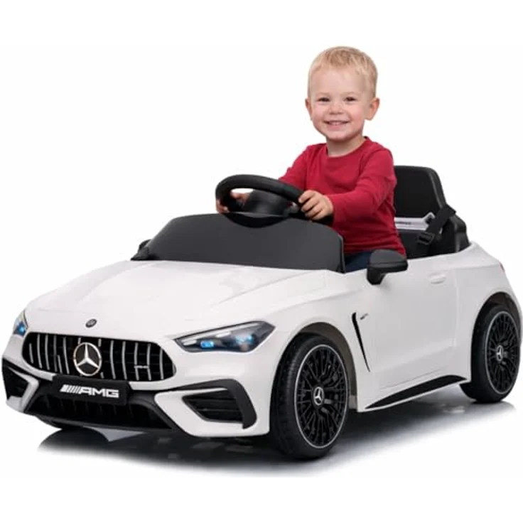 FINOOS Kinder Elektroauto Mercedes CLE53 AMG 12V mit Fernbedienung, weich, LED-Beleuchtung und Soft-Start, weiß – Bild 1