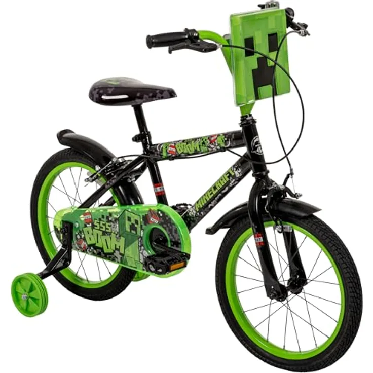 Huffy Minecraft 16" Kinderfahrrad für 5-7 Jahre, schwarz mit abnehmbaren Stützrädern für mehr Sicherheit