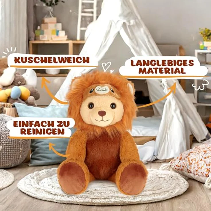 BRUBIES Teddy Löwe, 25 cm Teddybär im löwenkostüm mit abnehmbarer Kapuze, kuscheliges Plüschtier für Kinder, braun – Bild 5