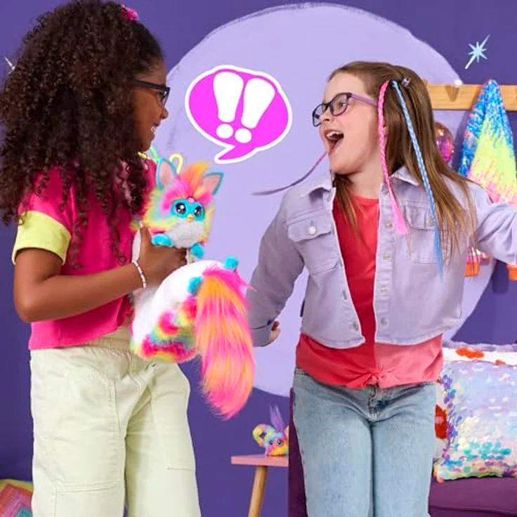 Hasbro Furby DJ Furby, interaktives elektronisches Plüschtier in Regenbogenfarben mit Musik, Lichtern, Bewegungen, Spielen und Sprachfunktionen in Französisch – Bild 6