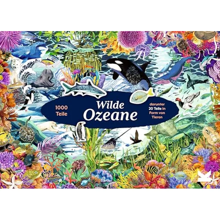 Laurence King Wilde Ozeane, Puzzle mit Tierformen und Poster, perfektes Familienspiel