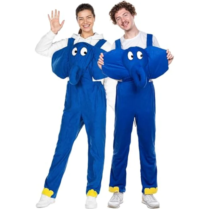 Maskworld Die Sendung mit der Maus - Elefant Kostüm (M), bequeme Latzhose mit gefüttertem Elefantenkopf, blau – Bild 1