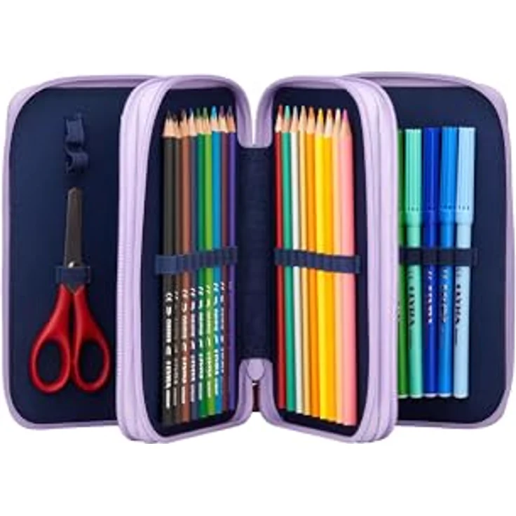 ergobag Maxi Mäppchen Set 40-Teilig, Lyra Bunt- und Filzstifte, Kleingeld Fach, Lineal, Schere BlütenzauBär - Lila – Bild 2