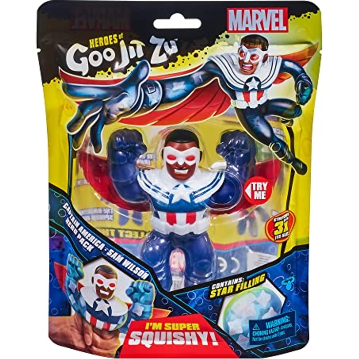Heroes of Goo Jit Zu Marvel Hero Pack, Captain America Sam Wilson Squishy 11,4 cm, dehnbarer Superhelden Spielzeug für Jungen – Bild 5