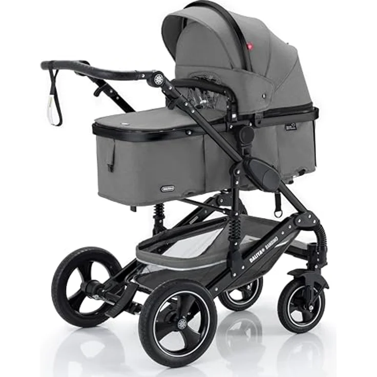 Daliya® BAMBIMO 2in1 Kinderwagen & Buggy, Dunkel Grau mit Babywanne, umlaufendem Sportsitz, UV-Schutz 50+, Luftreifen und doppelter Federung – Bild 1